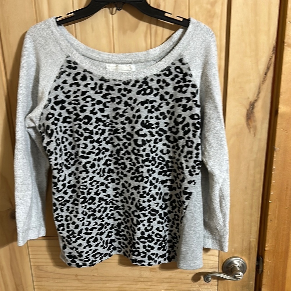 French Laundry Gray Leopard Print Sweater
